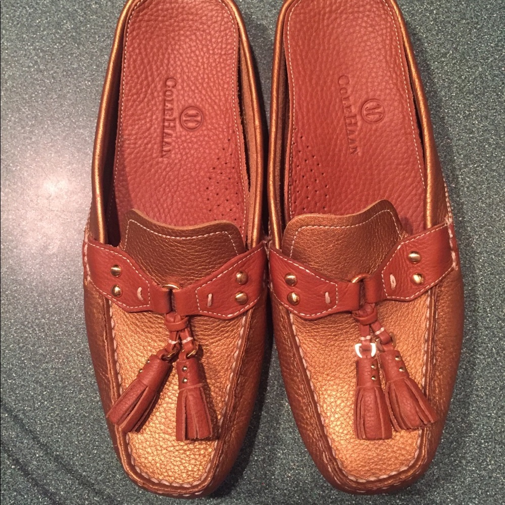 Cole haan mules shoes 6.5 brown gold  tasseled